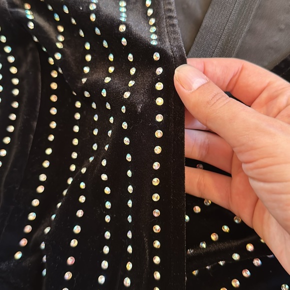 WINDSOR BLACK VELVET STUDDED V NECK WRAP LONG SLEEVE DRESS - Picture 8 of 11